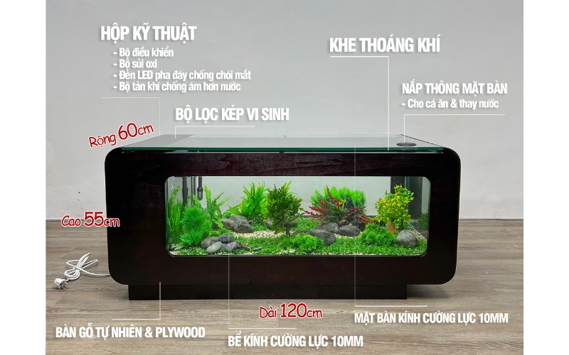 Cấu tạo và thông số kỹ thuật bàn trà bể cá AQUAP VIP3