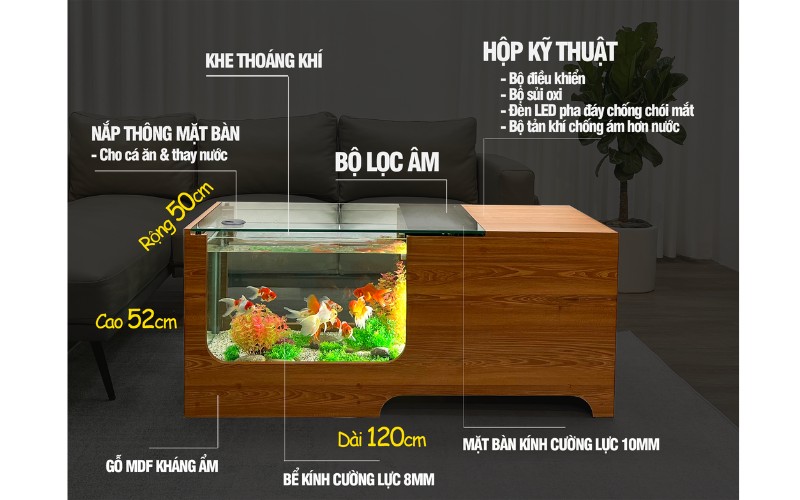 Cấu tạo bàn sofa bể cá AQUAP tiêu chuẩn